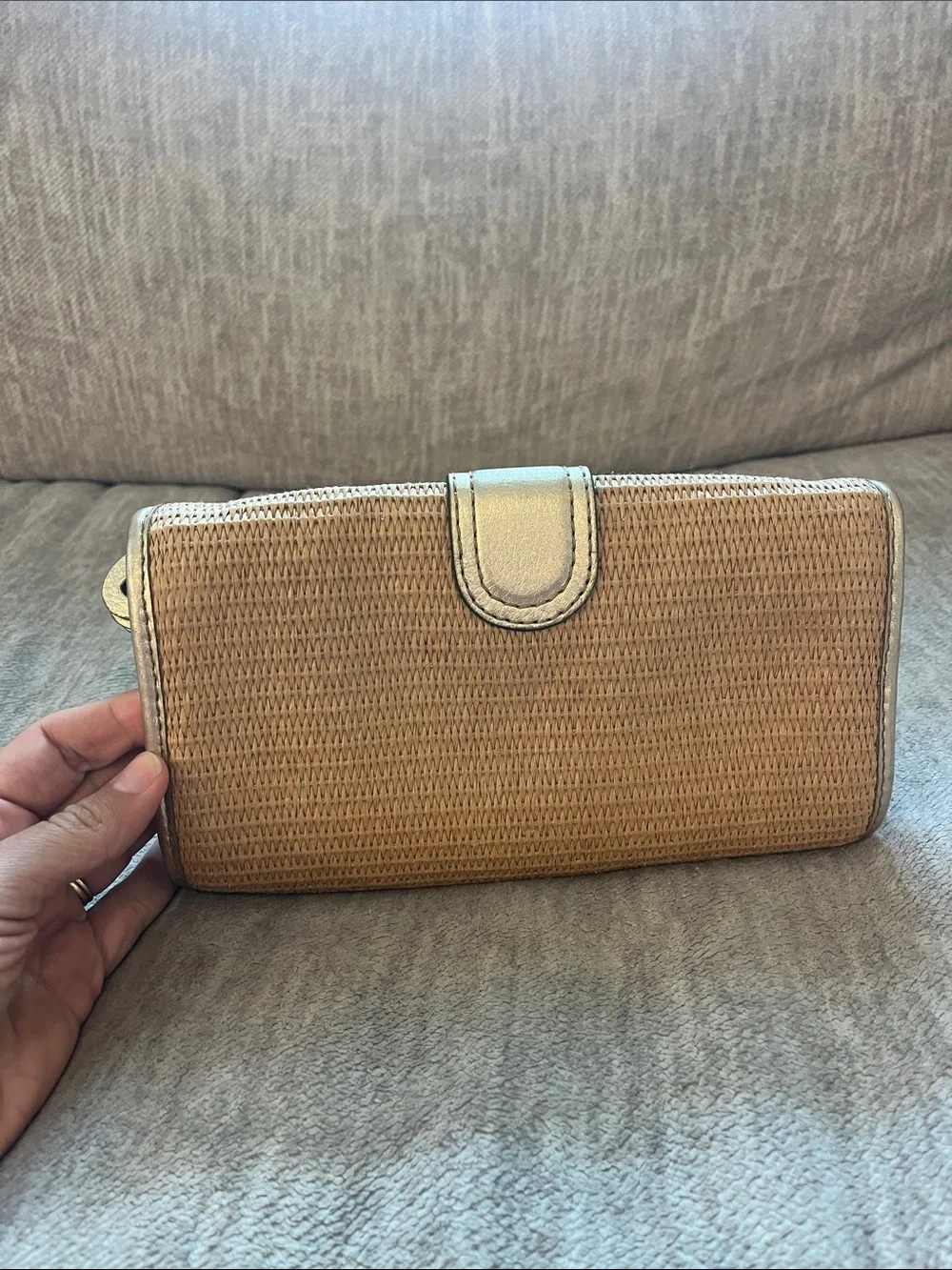 Michael Kors Tan Woven Clutch with Gold Trim